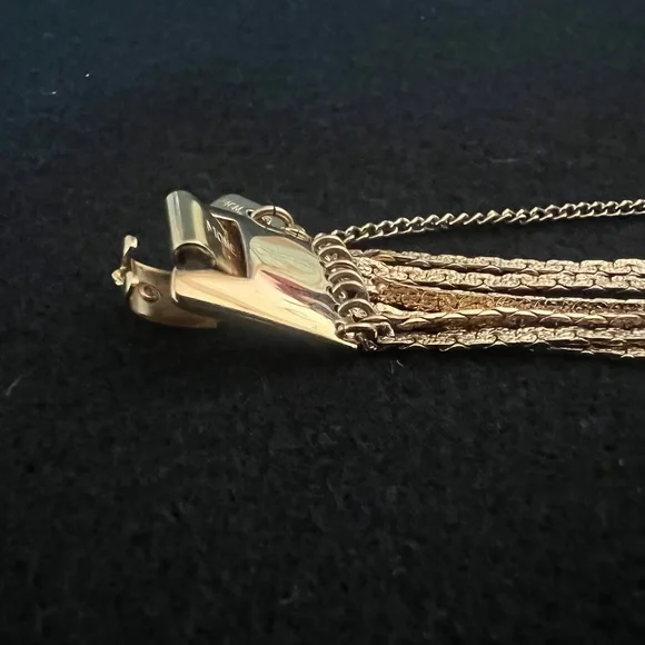 VINTAGE MONET 70s Multi 7 Strand Gold Toned Bracelet 6.5" with Safety Chain - Picture 5 of 11